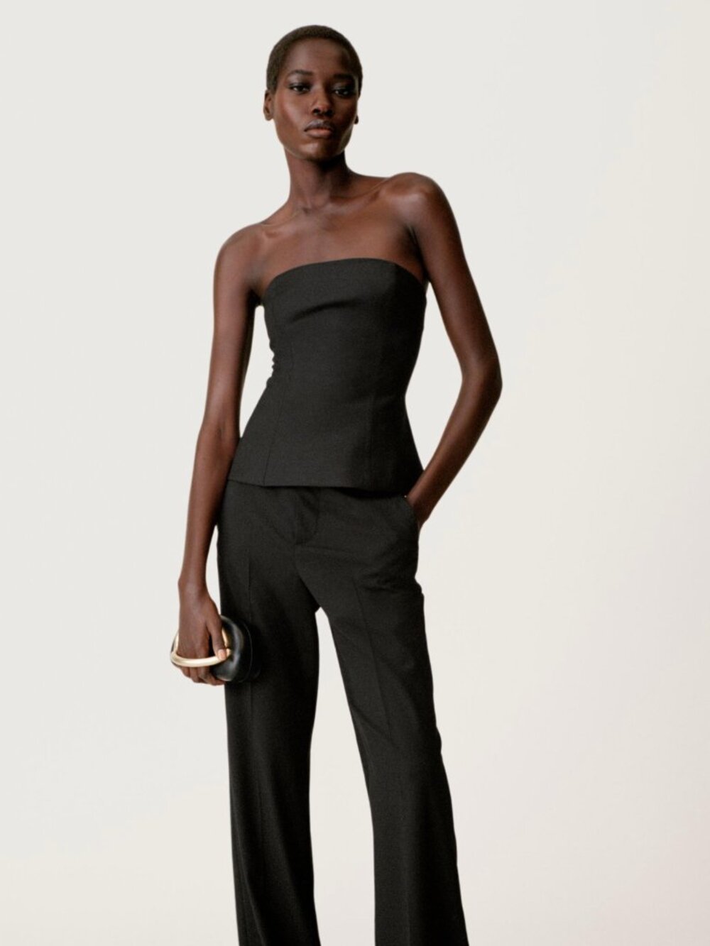 Zara Strapless Peplum Bustier Top Black Structured Corset Style Fluted Hem XS NW